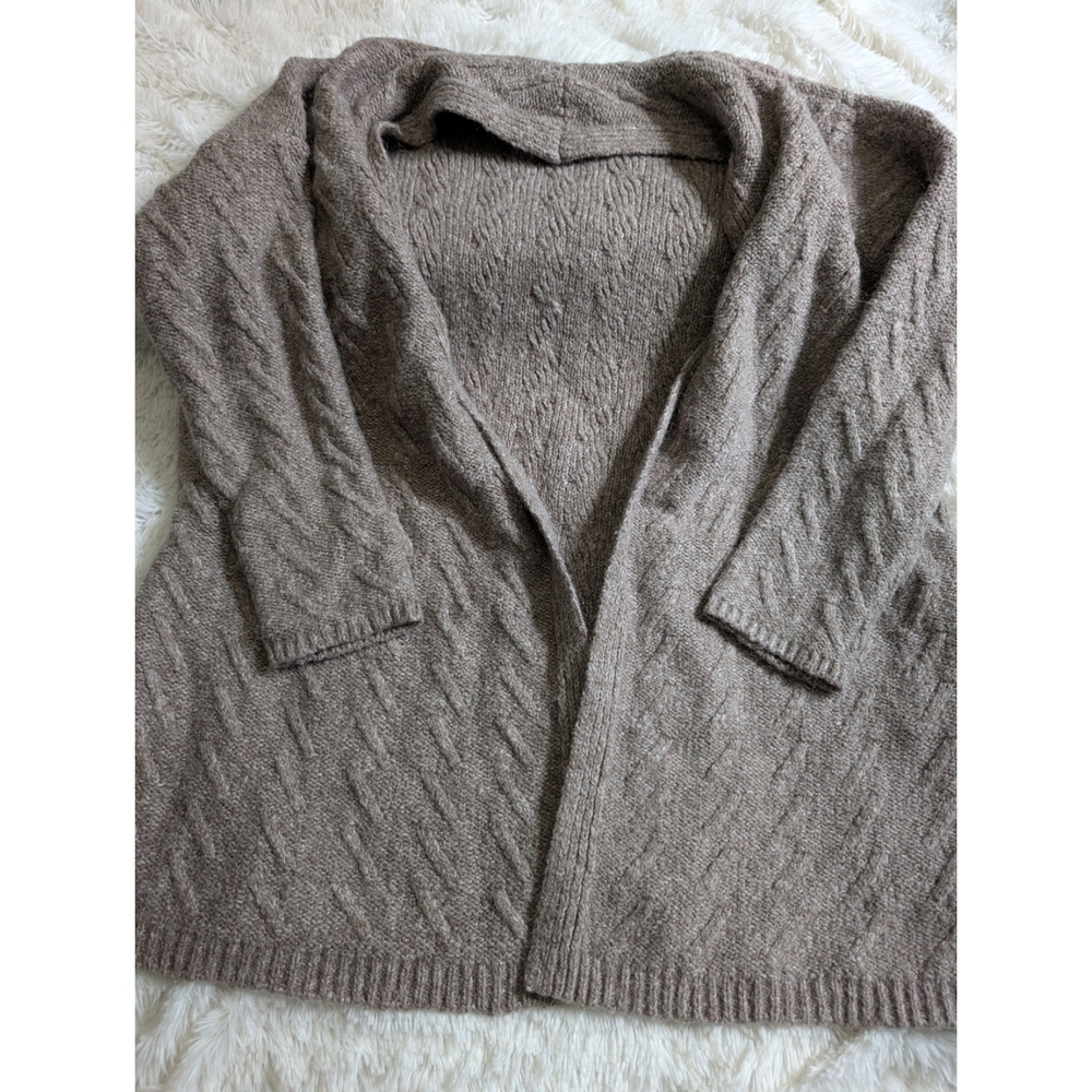 J. Jill Textured Alpaca Wool Blend Brown Marled Open-Front Cardigan Sweater - Picture 2 of 8